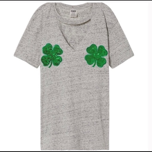 PINK Victoria's Secret Tops - VS PINK St. Patrick’s Day Shamrock Bling Shirt